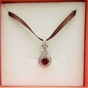 NWOT Sterling Silver Round Garnet Knot Pendant